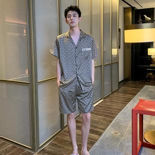 口袋可外穿休闲大码 大牌风男士 套装 冰丝睡衣短裤 凉感家居服薄 短袖