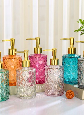 欧式复古绿色玻璃乳液瓶洗手液洗发液按压瓶分装瓶卫浴软装摆件