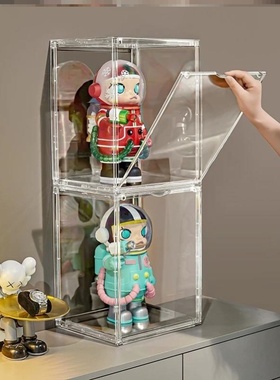 泡泡玛特盲盒收纳展示架molly400展示盒防尘高透大号乐高展示柜