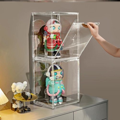 泡泡玛特盲盒收纳展示架molly400展示盒防尘高透大号乐高展示柜