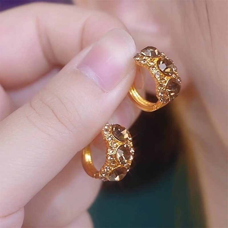 撤柜镶满钻咖色水钻圈圈耳环女小众时尚精致小耳圈通勤百搭耳扣耳