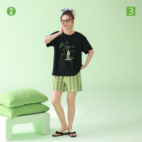 德国【抗菌新疆棉】时尚纯棉a类夏季女士短袖睡衣多巴胺可外穿拉