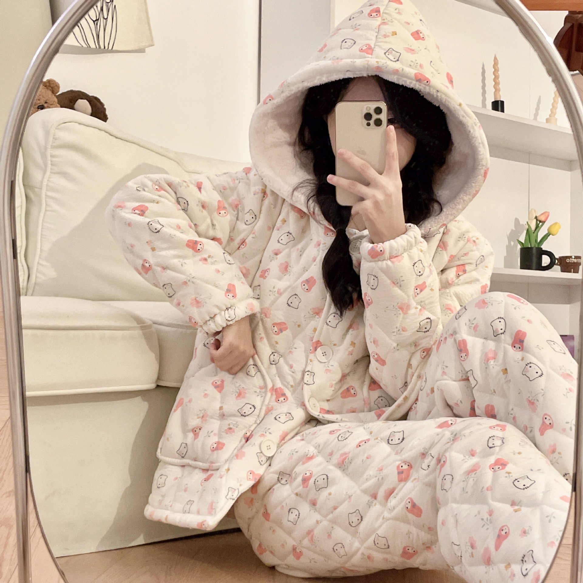 今年新品冬季天孕妇产后三层夹棉加绒加厚女套装月子服珊瑚绒睡衣