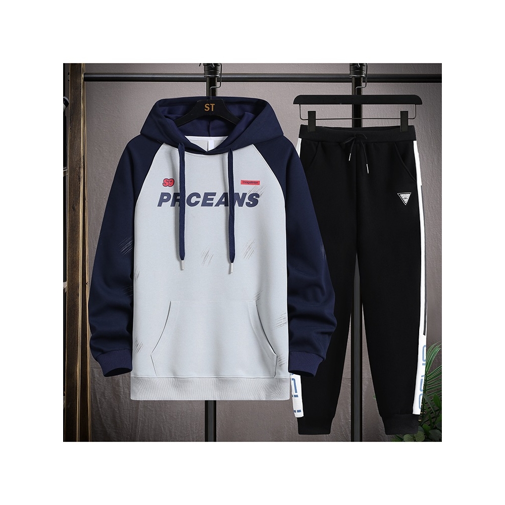 香港撤柜青少年休闲运动套装男季初高中学生连帽卫衣两件套装男装