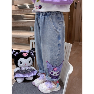 可愛春季 男女童洋氣褲 新款 2025韓版 子一件 兒童卡通貼片牛仔褲 新品