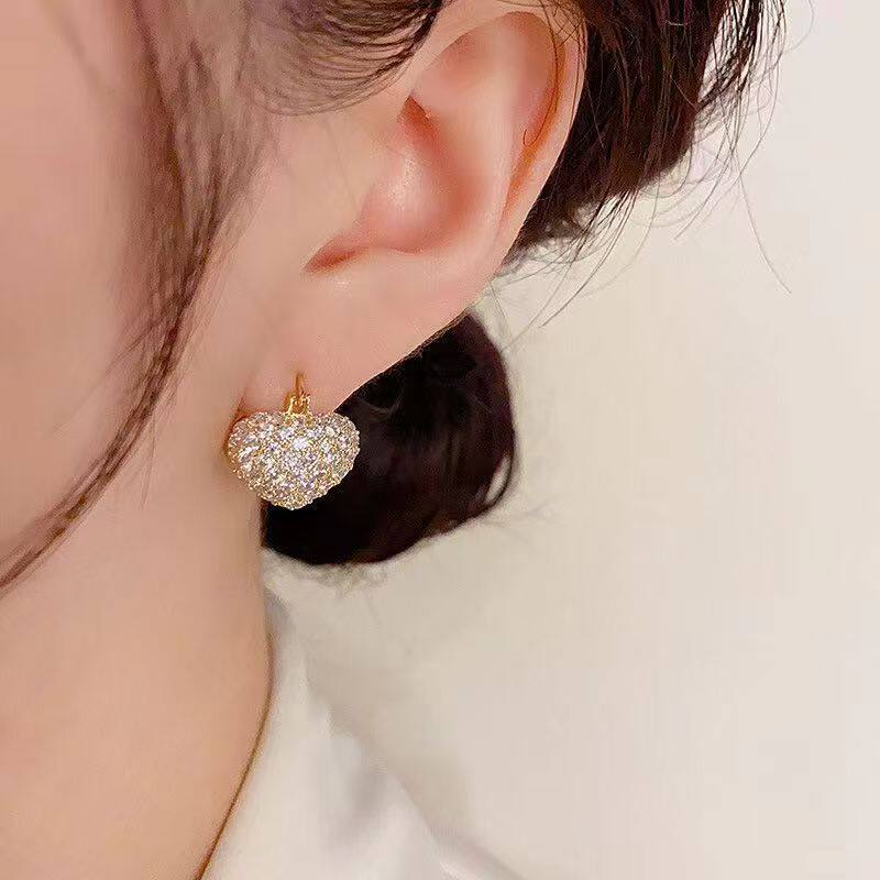 撤柜微镶锆石爱心珍珠双面耳扣女网红法式爆款气质高级感满钻耳钉