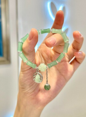 撤柜新款古风福禄手链竹节女小众设计复古高级感绿色弹力绳手串新