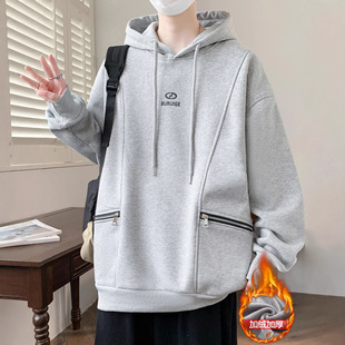 欧洲站冬季连帽卫衣男孩青少年高中初中学生加绒加厚外套大童潮牌