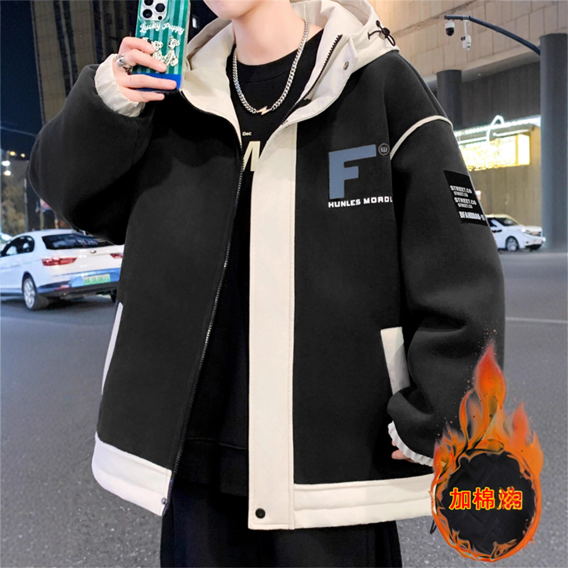 德国青少年奥粒绒连帽棉衣外套男生冬季新款加棉加厚保暖棉服夹克