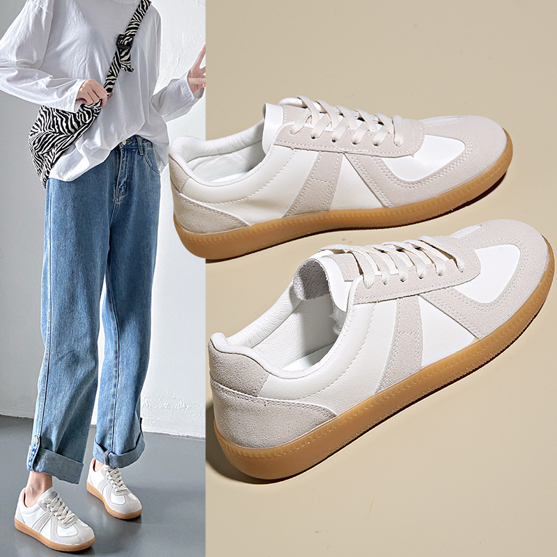 香港撤柜百搭休闲小白鞋情侣ins大码德训鞋男女平底街拍板鞋F