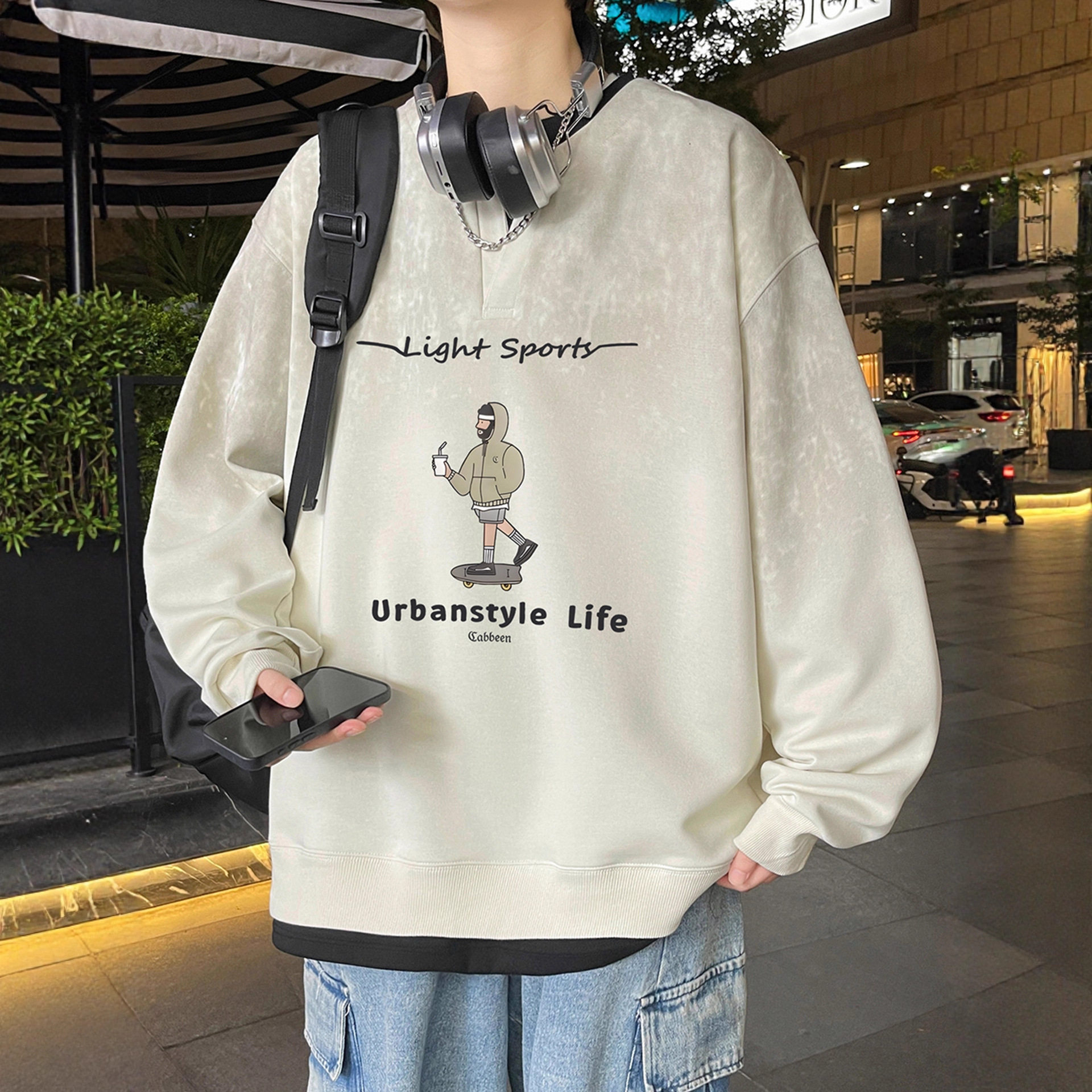 德国季潮牌卫衣男孩青少年初中学生假两件打底衫大童男装长袖t恤