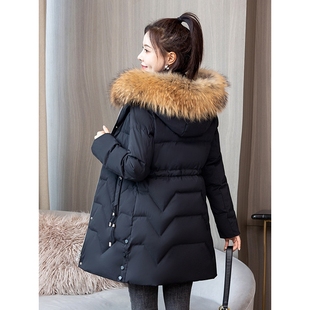 欧洲站羽绒服女装百搭中长款韩版显瘦时尚冬季大毛领白鸭绒轻薄保