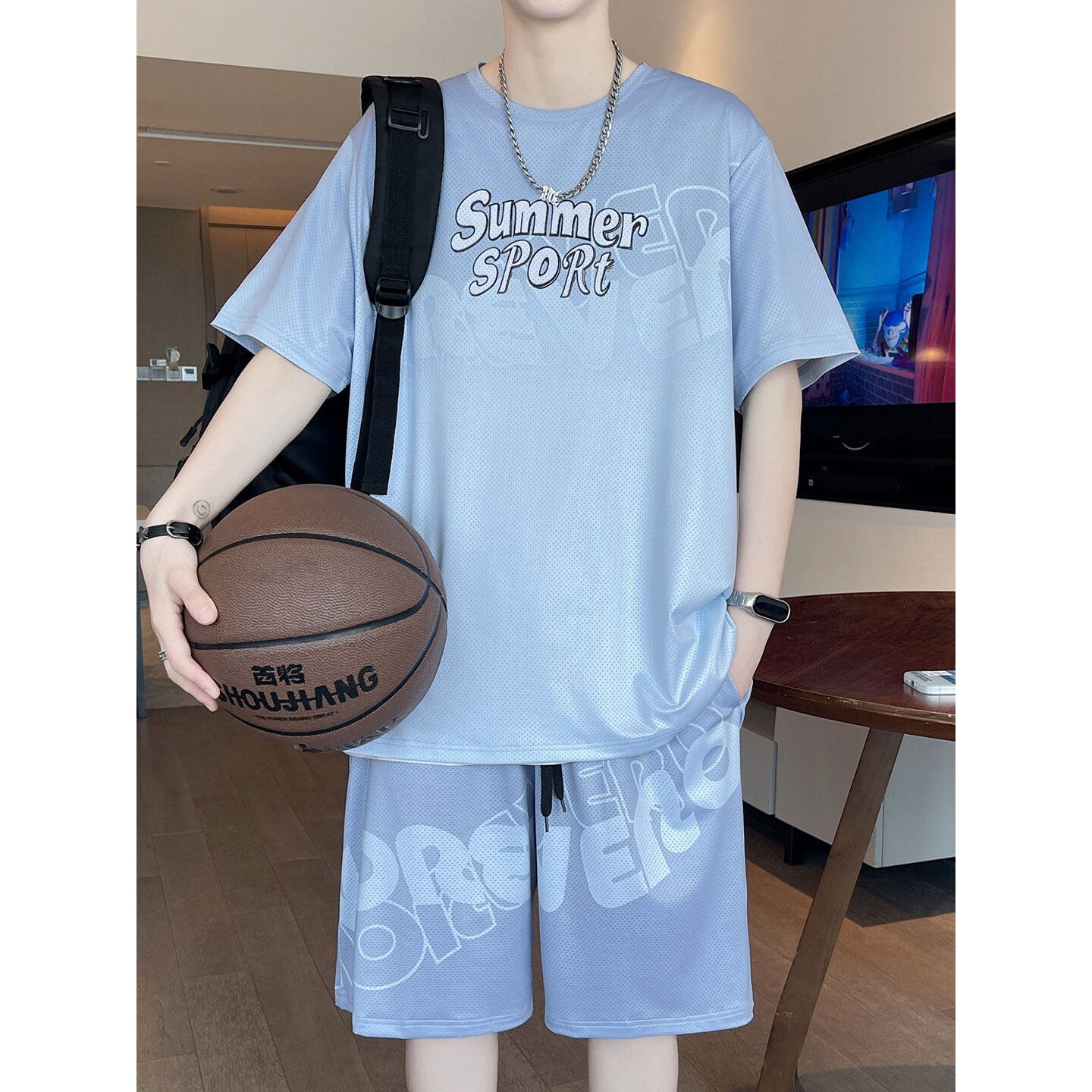 德国青少年夏季冰丝速干t恤男初中高中学生篮球衣服短袖短裤运动