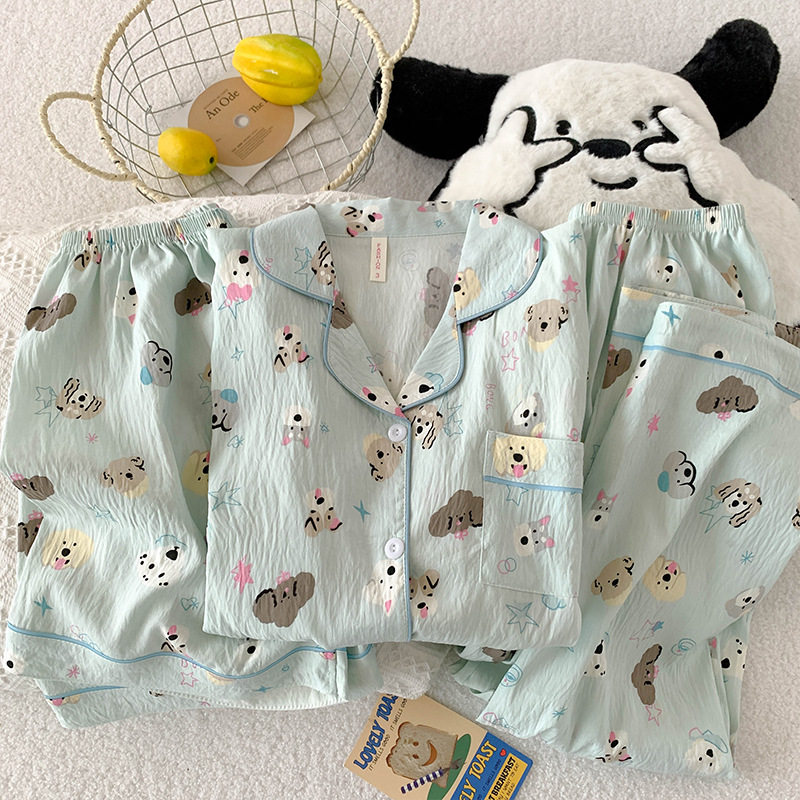 德国星星小狗睡衣女款夏季纯棉纱布短袖卡通可爱外穿家居服夏天三