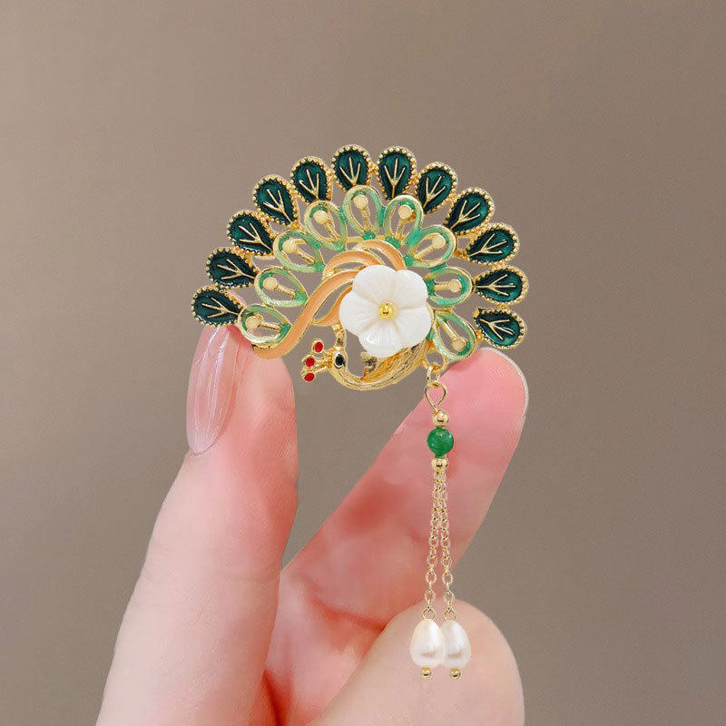 撤柜中国风古典孔雀花朵胸针女复古宫廷优雅气质胸花旗袍汉服配饰
