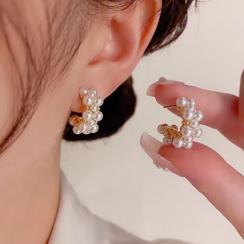 撤柜轻奢高级感C型珍珠小耳圈ins风小众韩版气质耳环百搭通勤耳饰