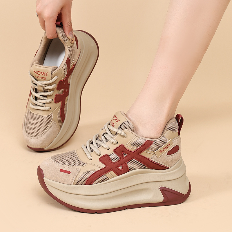 香港撤柜季新款内增高网面休闲厚底老爹鞋系带拼色网鞋小单鞋女鞋