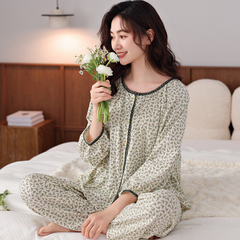 德国睡衣女士款纯棉长袖女款七分袖新款夏季薄款小碎花家居服
