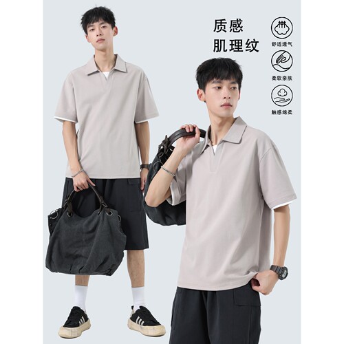德国男装假两件POLO衫男款短袖休闲百搭纯色有领短袖t恤男上衣服