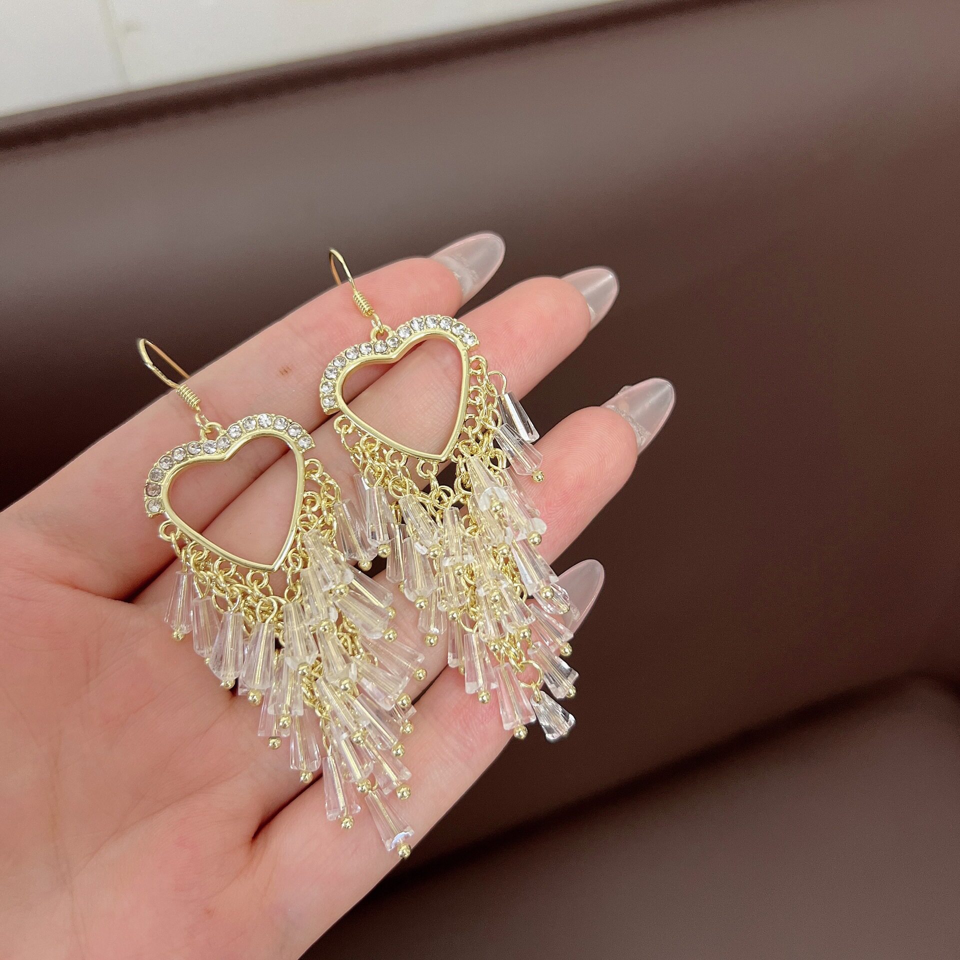 撤柜欧美超仙个性优雅几何椭圆爱心流苏耳环冷淡风潮流夸张独特耳