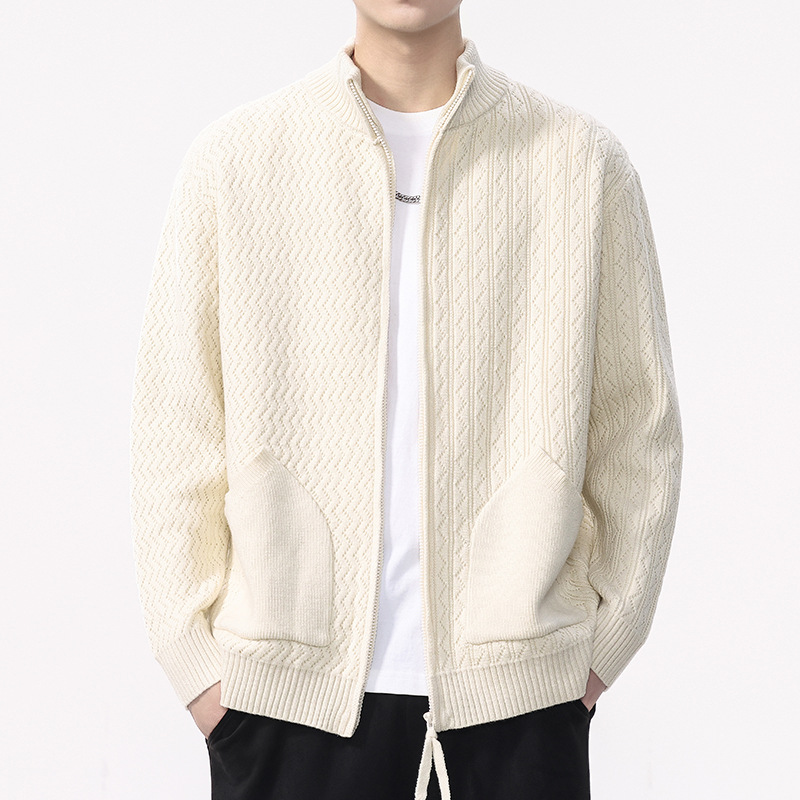 优选时尚冬新款半高领提花毛衣开衫针织衫松弛感拉链上衣潮线衣