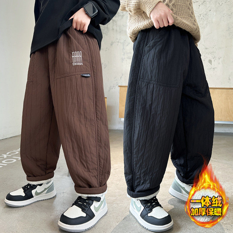德国男童加绒运动裤新款儿童中大童冬男孩长裤休闲卫裤一体加厚