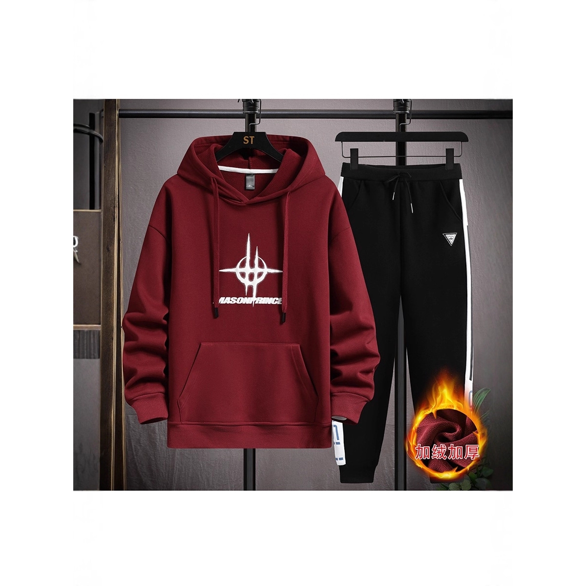 香港撤柜冬款加绒厚卫衣岁男孩初高中学生潮流帅气胖大童男装套装