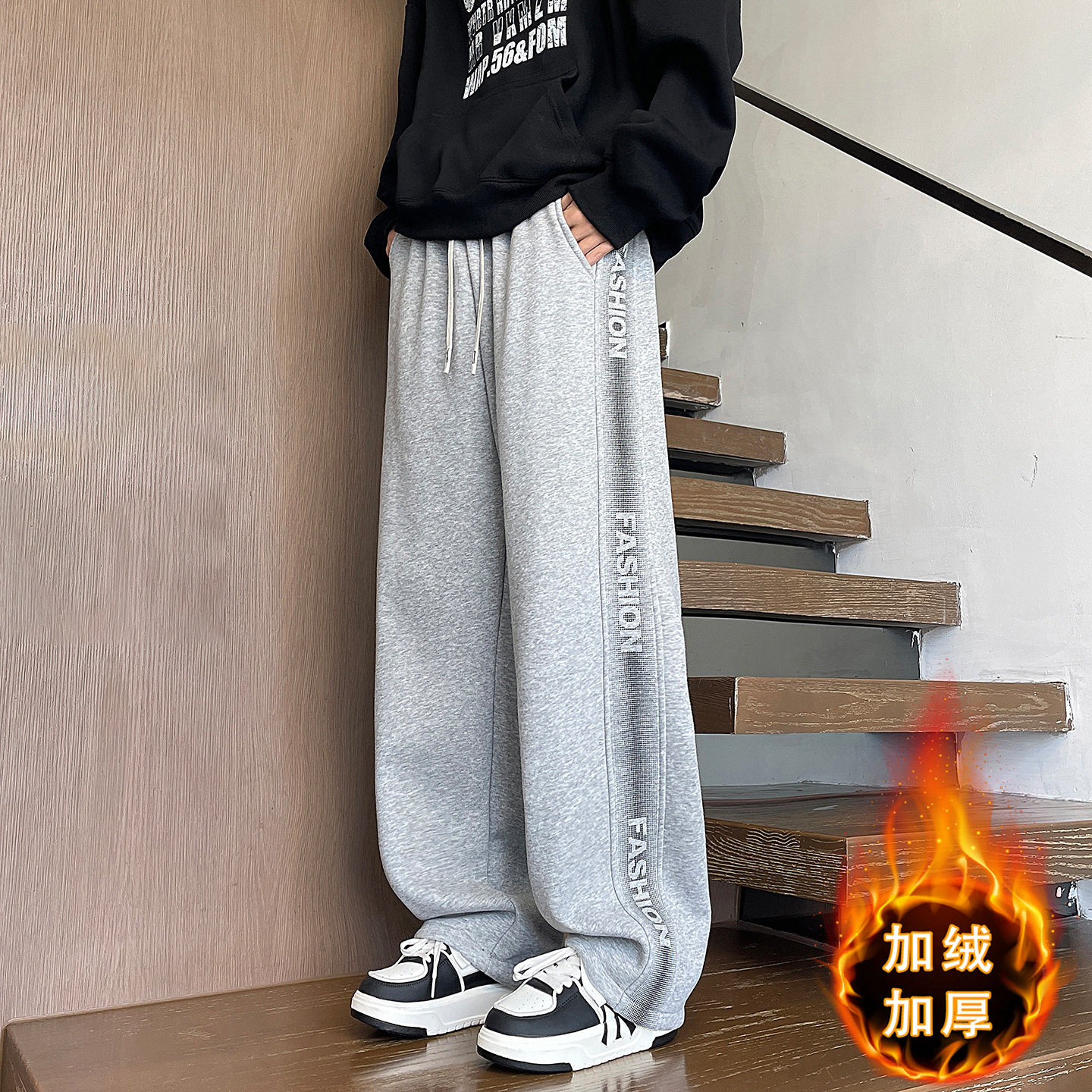 德国冬季加绒裤子男孩高中初中学生加厚卫裤青少年大童休闲运动长