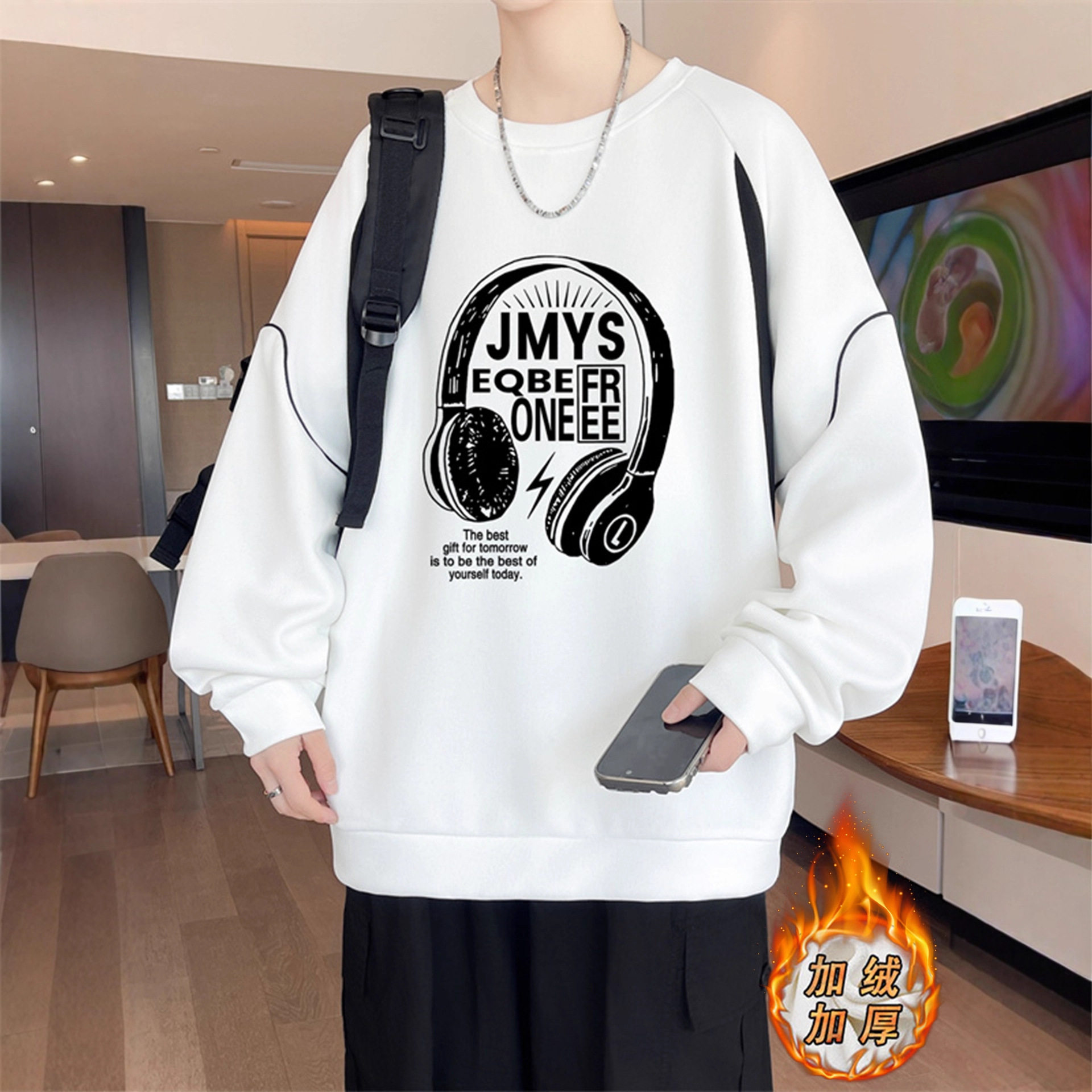 德国冬季加绒加厚卫衣男孩初中高中学生青少年帅气大童装长袖t恤