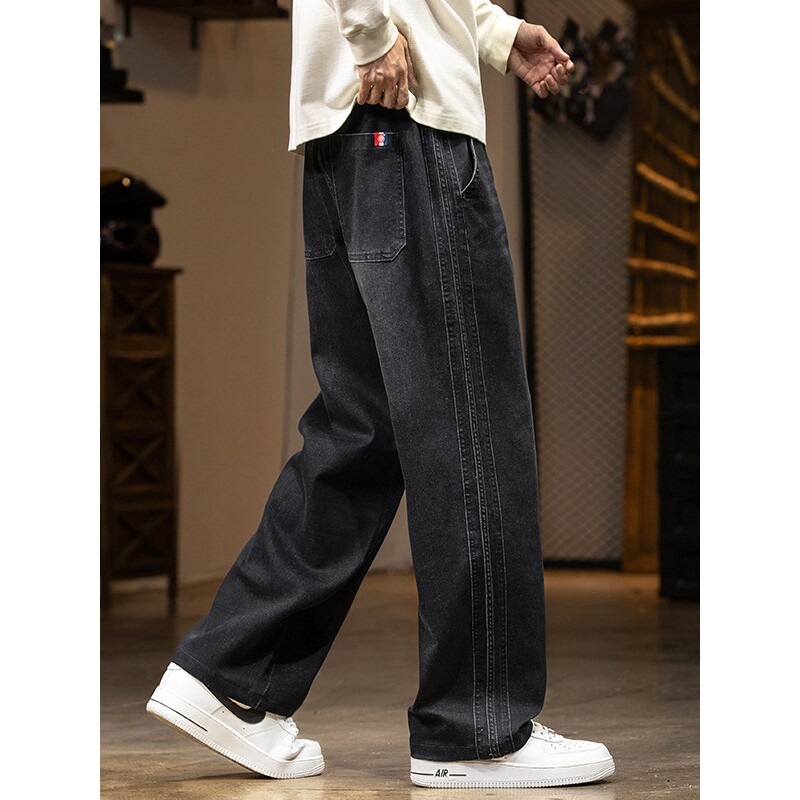 德国潮牌大码男装牛仔裤长裤子宽松休闲直筒显瘦加肥加大阔腿裤