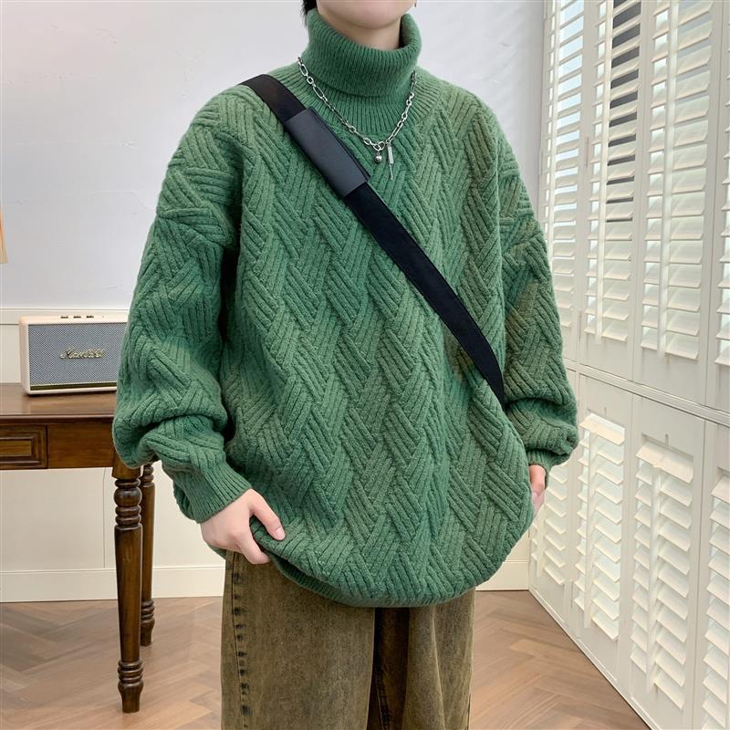 潮流时尚高领麻花毛衣男冬装加厚宽松打底针织衫学生情侣毛线衣