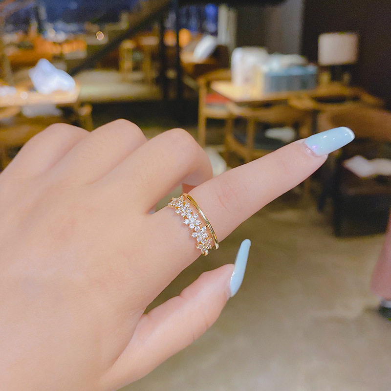 撤柜铜镶锆石ins潮人开口可调节戒指女时尚个性冷淡风指食指尾戒