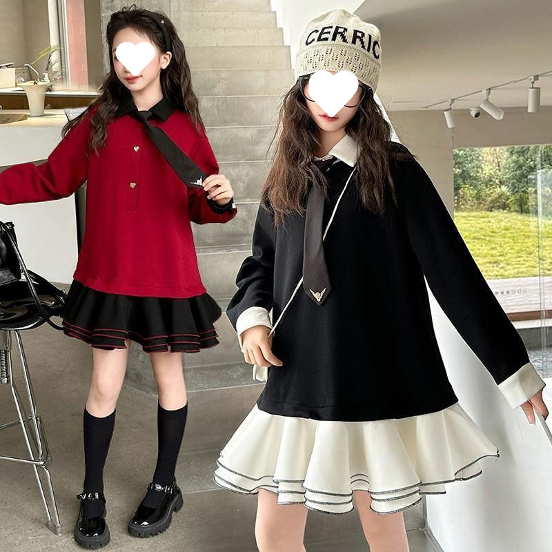 帅气可爱女童长袖韩版卫衣裙新款中大童洋气休闲长裙宽松时髦连衣