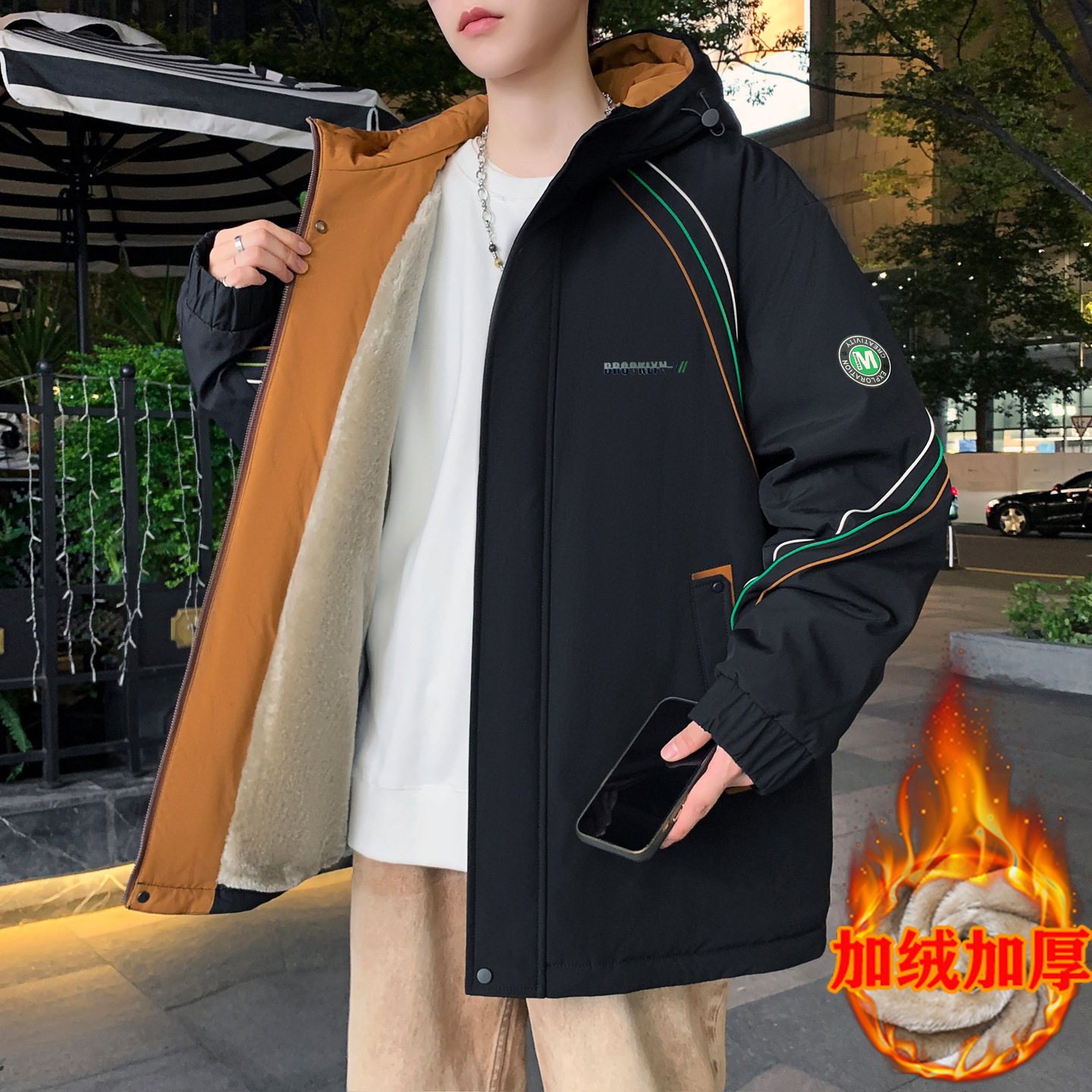 德国冬季新款外套男孩青少年高中初中学生加绒加厚夹克大童棉服