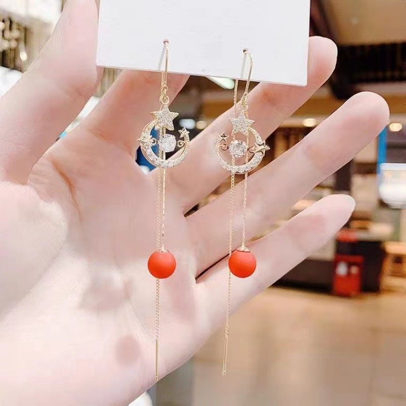 撤柜韩版时尚耳饰 新品锆石星月跳动的心耳线女气质个性防丢饰品