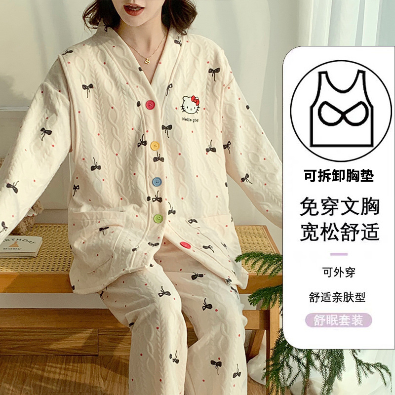 今年新品空气棉月子服冬带胸垫产妇产后哺乳十月份冬季孕妇睡衣不