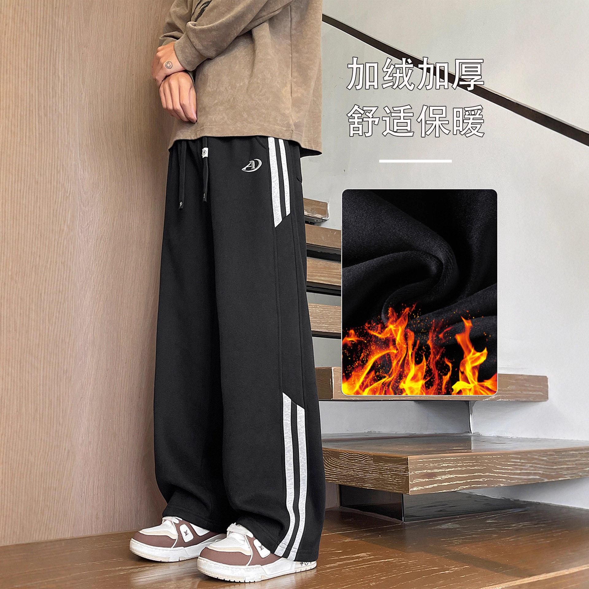 香港撤柜冬季加绒加厚长裤子男孩青少年初中学生休闲运动裤大童帅
