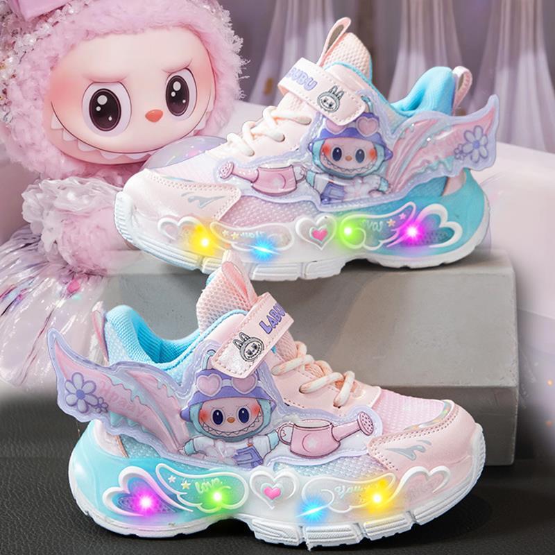 今年新品拉布布女童运动鞋新款季儿童公主老爹鞋亮灯女孩透气网面