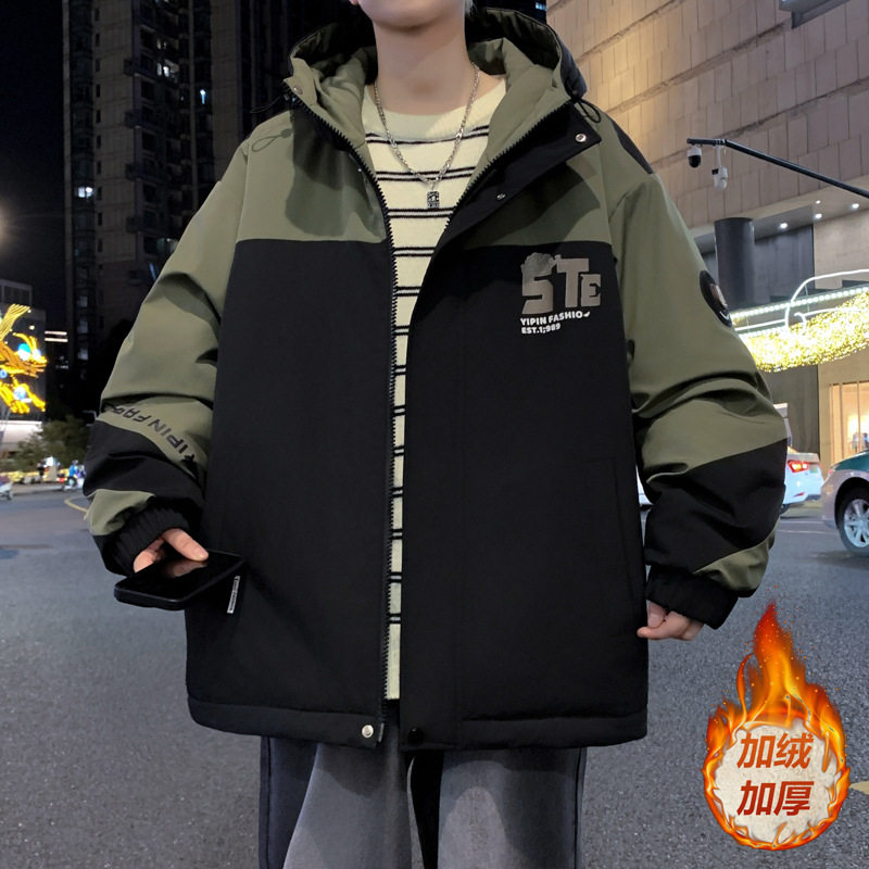 德国冬季青少年冲锋衣外套男初中高中学生加绒加厚大童冬装夹克棉