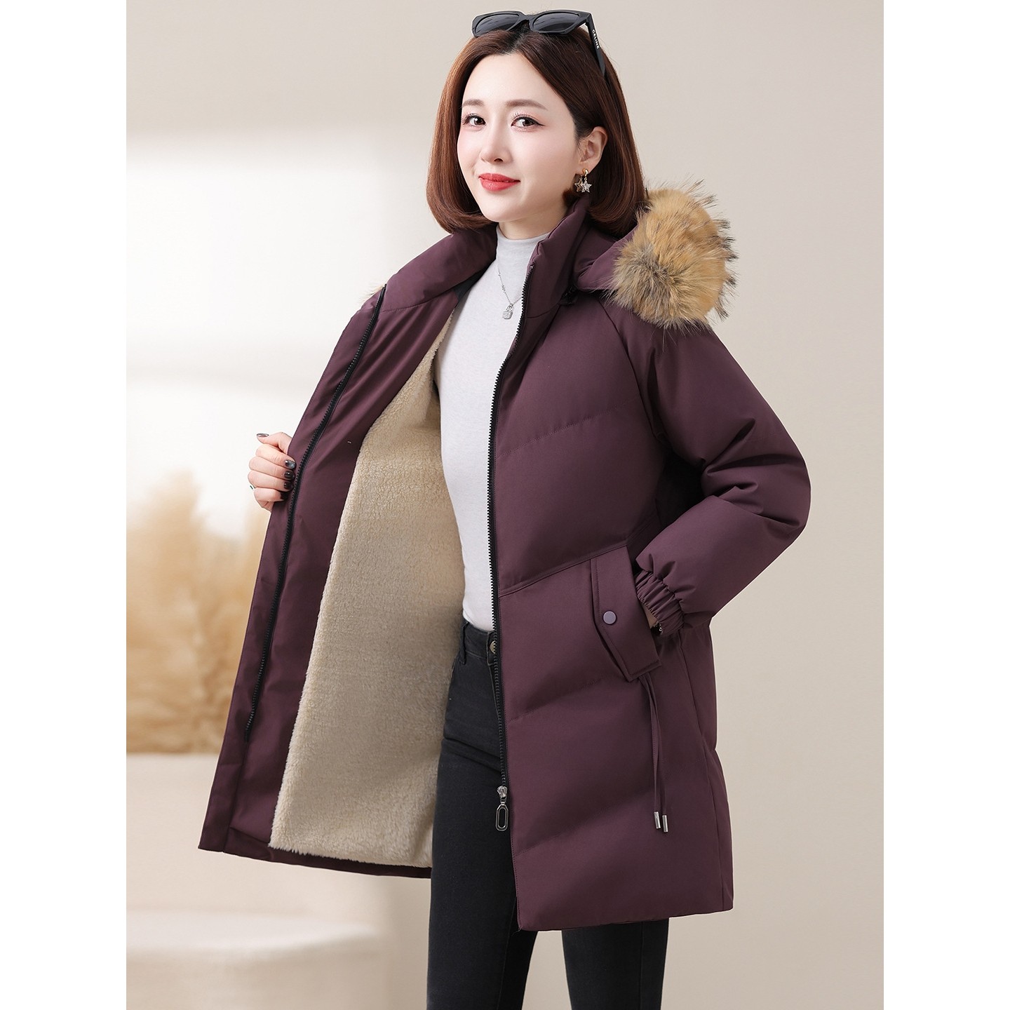 欧洲站大毛领羽绒棉衣棉服女士中长款冬季新款妈妈加绒加厚棉袄外,女装/女士精品,派克服,淘宝优惠券,粉丝福利购,淘宝优惠卷