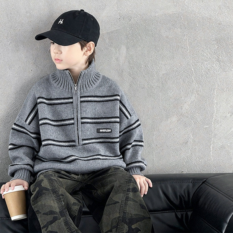 德国男童冬款毛衣新款中大童冬装男孩冬季条纹儿童半高领毛线衣