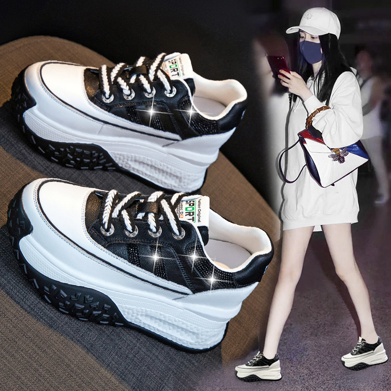 香港撤柜内增高老爹鞋女小白鞋新款真皮百搭松糕CM厚底休闲运动鞋