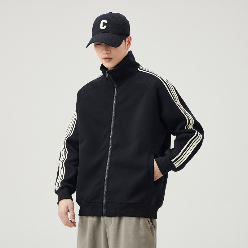 优选时尚季立领外套男新款条纹运动夹克潮牌拉链开衫休闲卫衣男