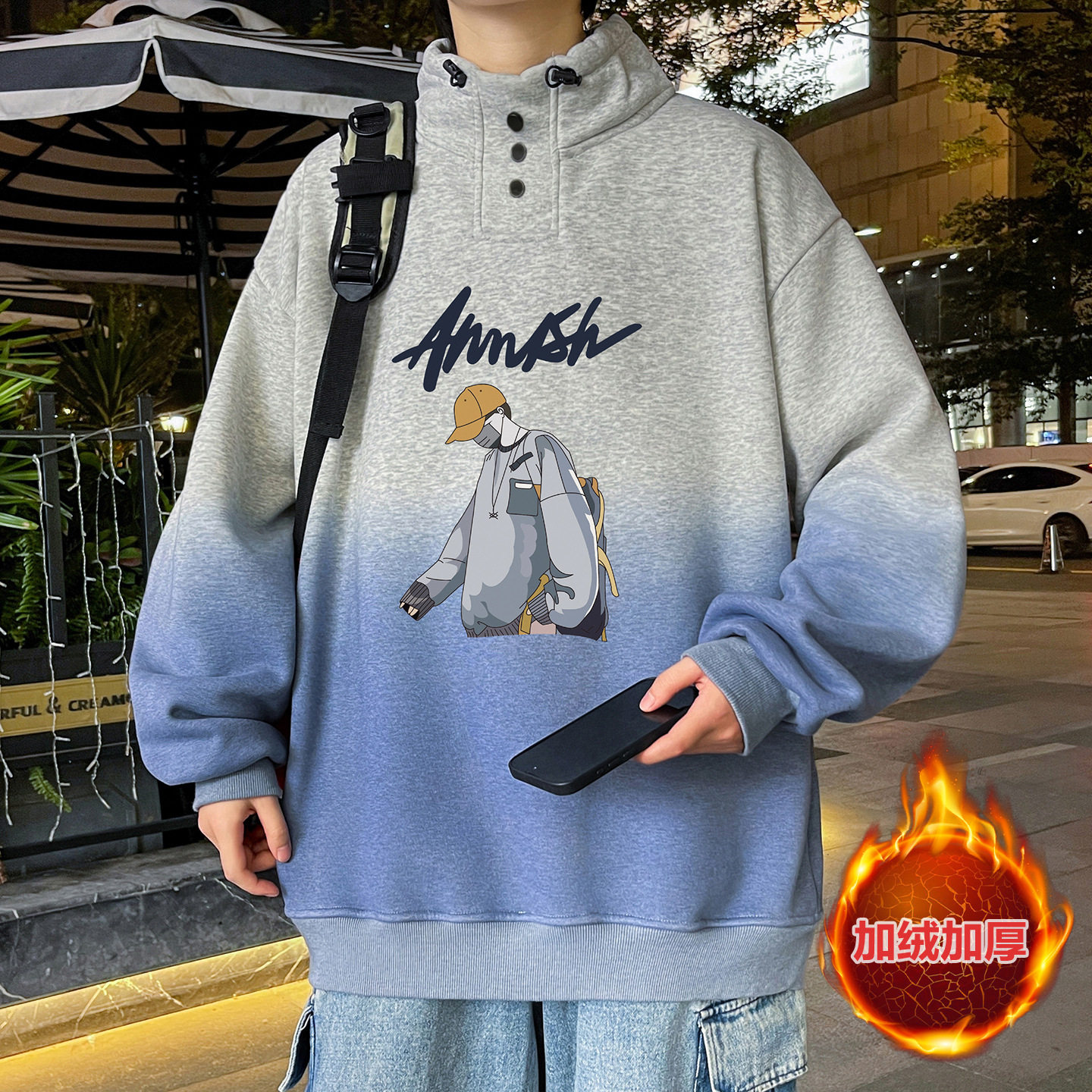 德国冬款加绒加厚卫衣男孩初中学生潮流帅气青少年大童半高领打底