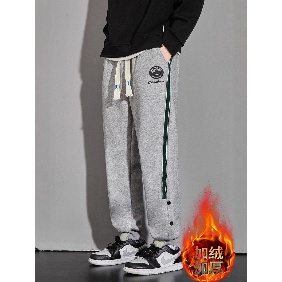 香港撤柜运动裤男冬款加绒加厚初中高中生裤子胖男生青少年休闲束
