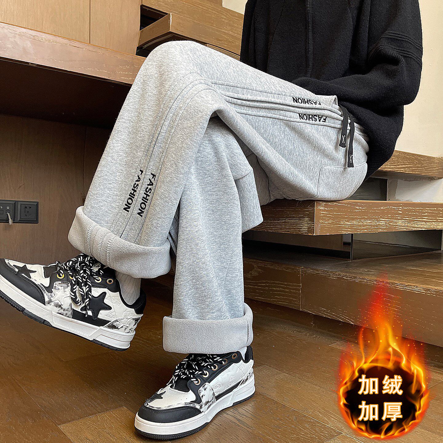 德国冬季休闲长裤子男孩初高中学生加绒加厚青少年大童保暖卫裤潮