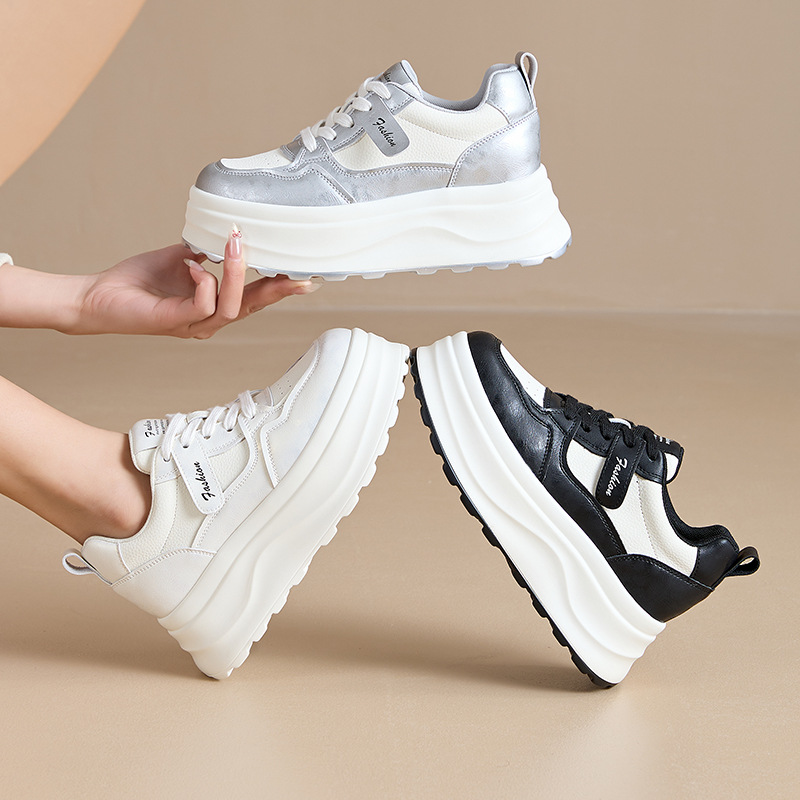 撤柜断码秋季新款真皮女鞋厚底鞋女内增高运动休闲小白鞋子女百搭