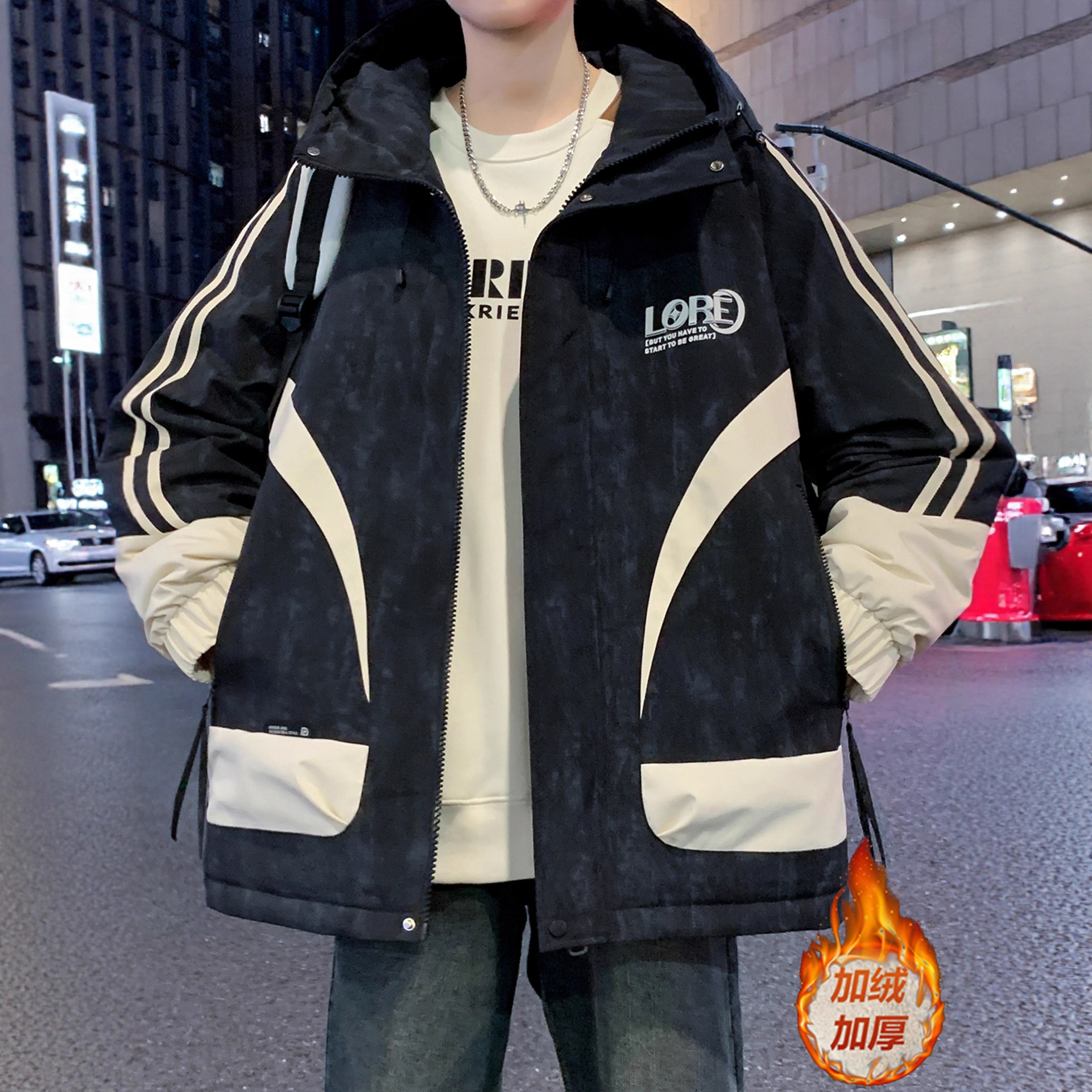 香港撤柜冬季冲锋衣外套男孩初中高中学生加绒加厚棉服青少年大童