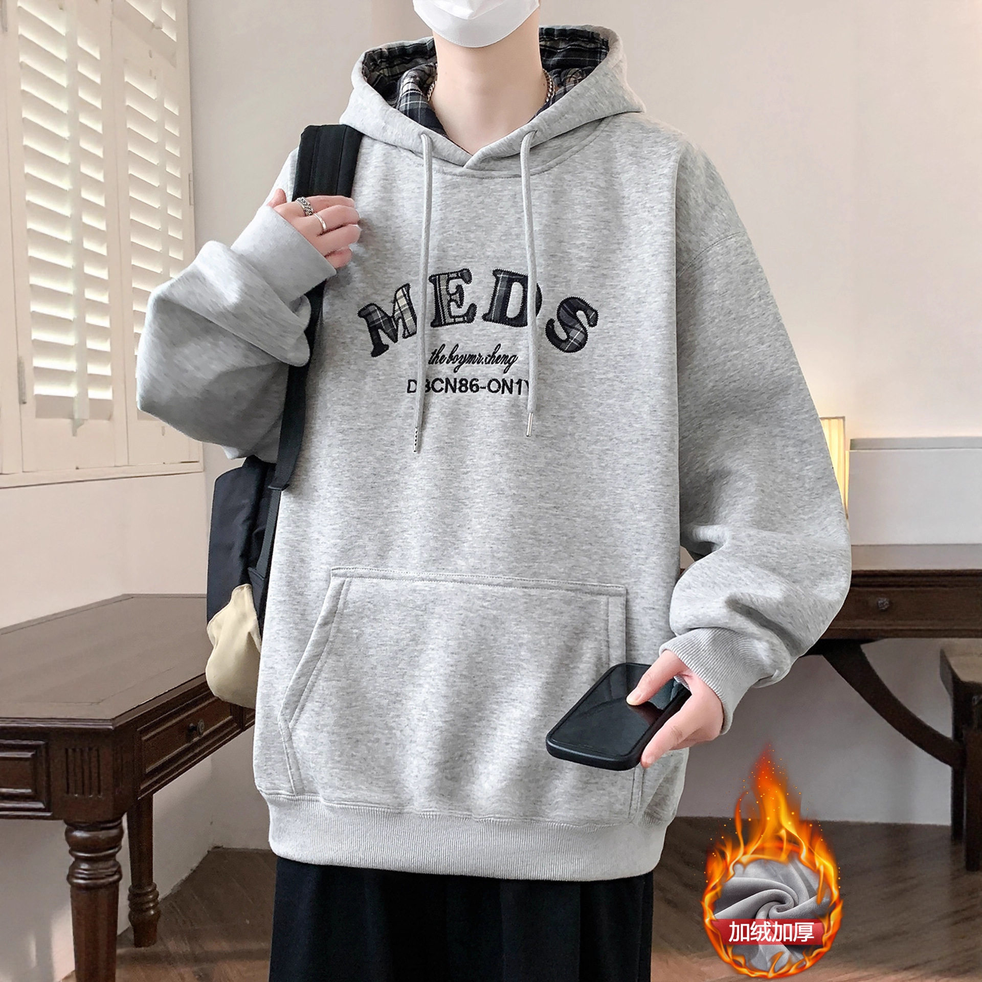 德国青少年冬款卫衣男孩初中高中学生加绒加厚外套帅气大童冬装上