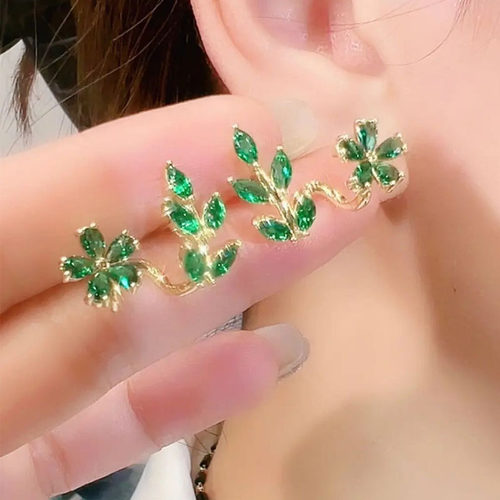 撤柜复古轻奢风耳饰绿水晶耳钉小众气质百搭显白耳饰新款女耳坠